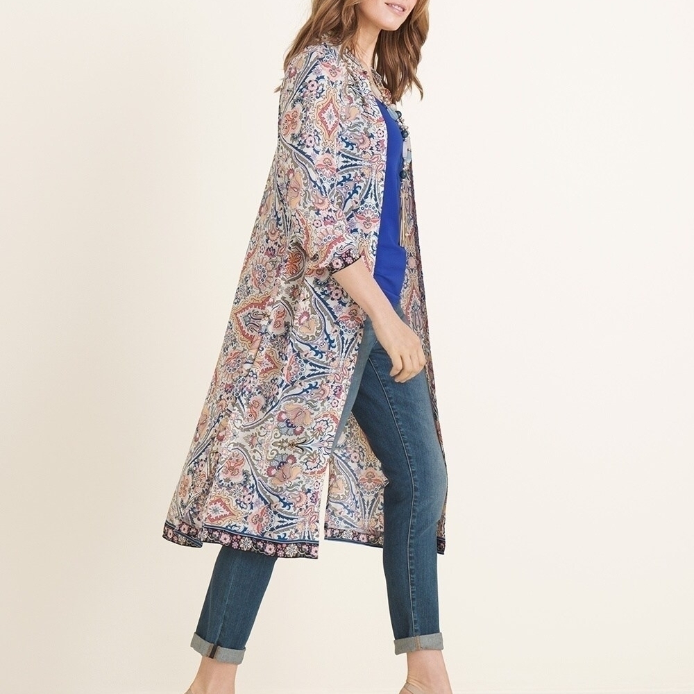 Chico's Floral Paisley Long Cardigan and Tank Set Chico's Size 4 - Picture 2 of 13